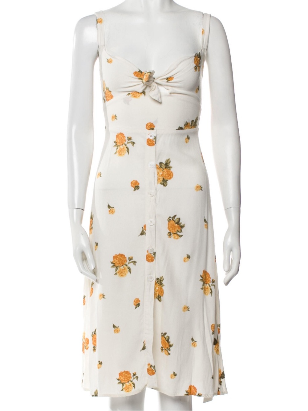 Reformation Floral Button-Front Sundress - Cream with Yellow Rose Print